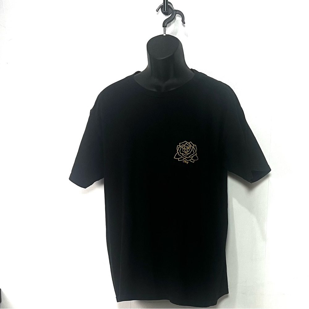 Primitive Black pocket T-Shirt with Gold Rose Design